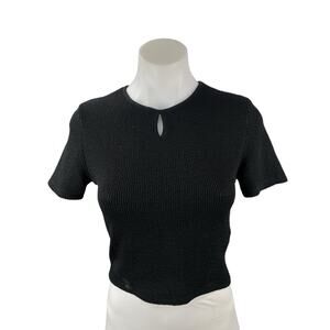 Zara Black Ribbed Knit Crew Neck Short Sleeve Crop Baby Tee Basic T-Shirt Top M